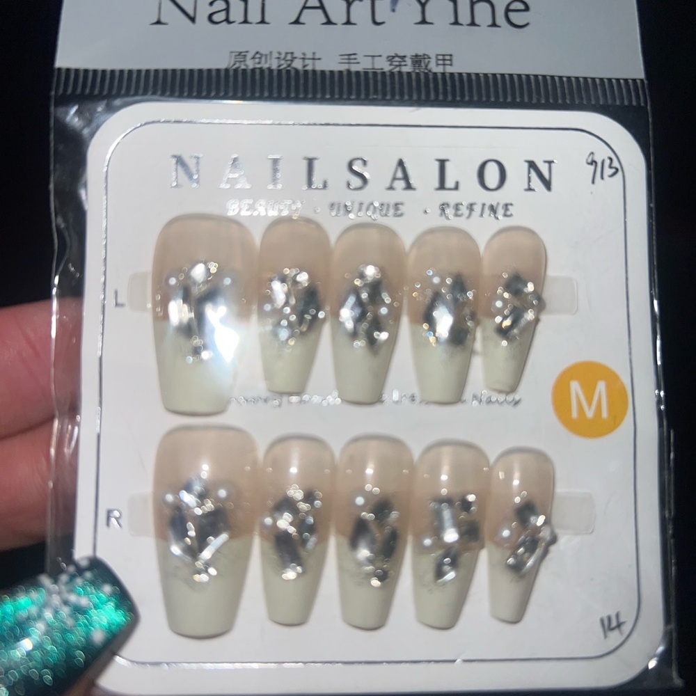 Nail Salon Press-On Nails with Silver Accents
